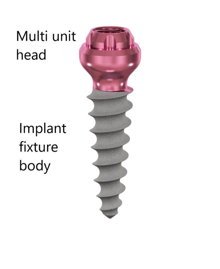 An illustration shows the Multi unit head and implant fixture body.