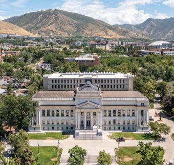 An arial view of the main campus of Utah State University, Utah.